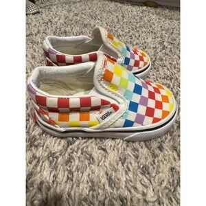Vans Rainbow Checkerboard Slip On Sneakers Kids Size 4T Canvas Skate Shoes